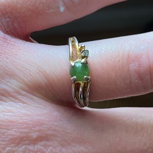 18K Green Stone Silver & Gold Ring Sz5
